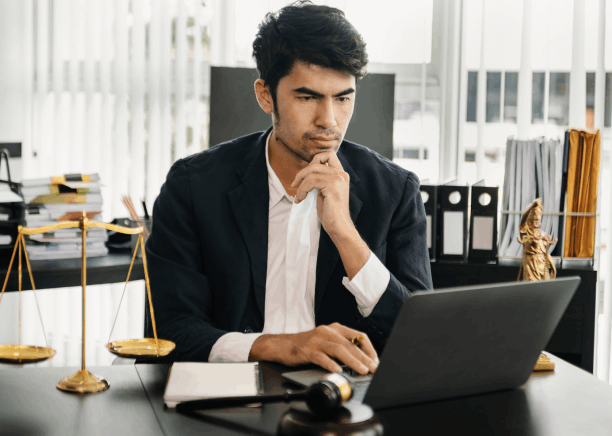 Lawyer using secure translation services for official government documents in Florida, ensuring privacy and accuracy.