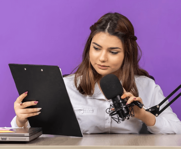 A voice actor recording a voice over in Miami Beach A voice actor recording a voice over in Miami Beach